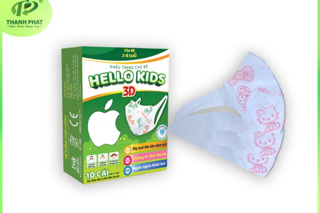 KHẨU TRANG EM BÉ HELLO KIDS 3D ( Họa tiết Hello Kitty - 10 Cái/hộp )